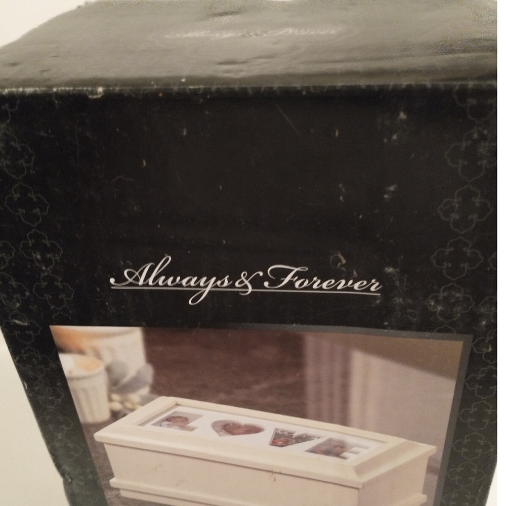 Always & Forever White Wooden Jewelry Box Photo Frame Lid LOVE HOPE Matte Finish - Picture 4 of 6